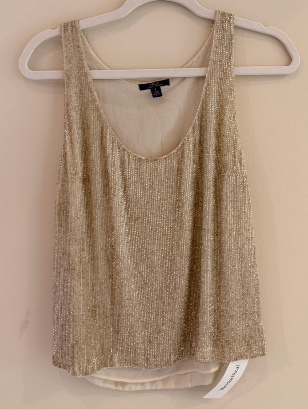 Ralph Lauren Sleeveless Beaded Champagne Top